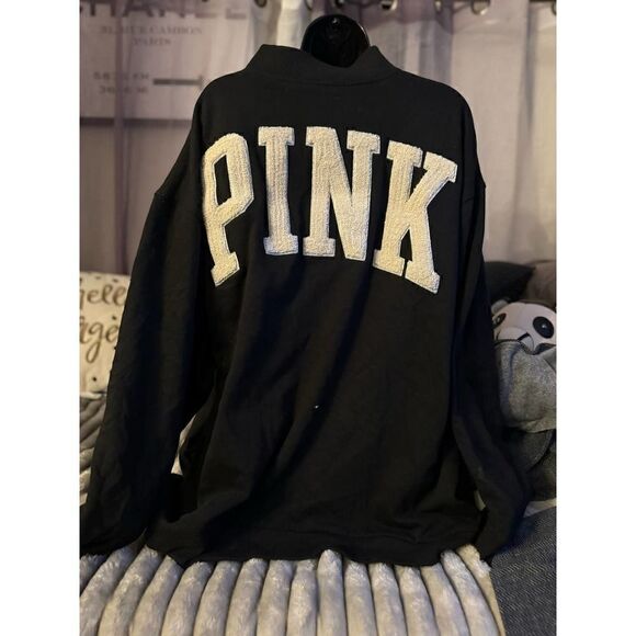 VS PINk fleece french terry snap front varsity Jacket/coat xxl - Picture 6 of 9